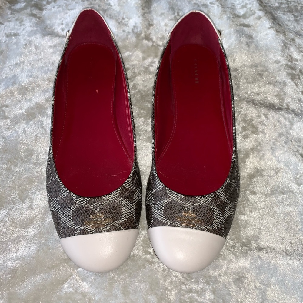 Coach Signature Logo Cream/Dark Brown Flats